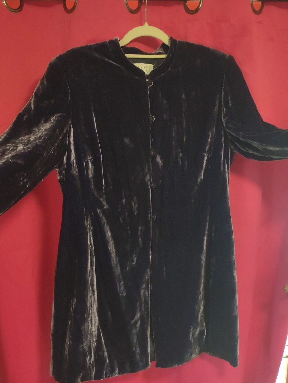 Velvet Button-Front Long Jacket in Deep Purple